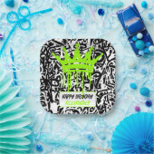 グラフィティクラウンブラックグリーンハッピーバースデー ペーパープレート (パーティー)