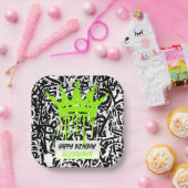 グラフィティクラウンブラックグリーンハッピーバースデー ペーパープレート (パーティー)