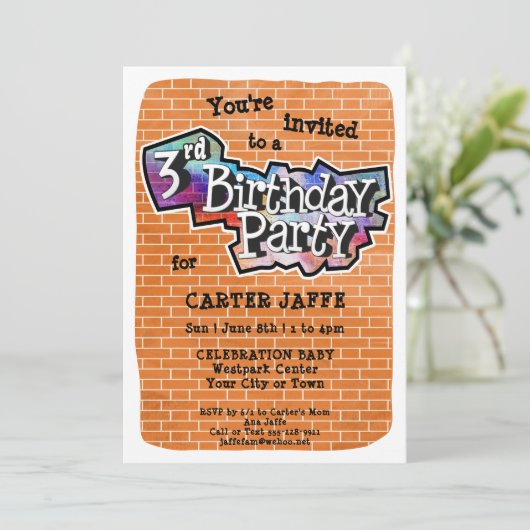 グラフィティクールアート3rd誕生日パーティの招待状 招待状 (スタンド正面)