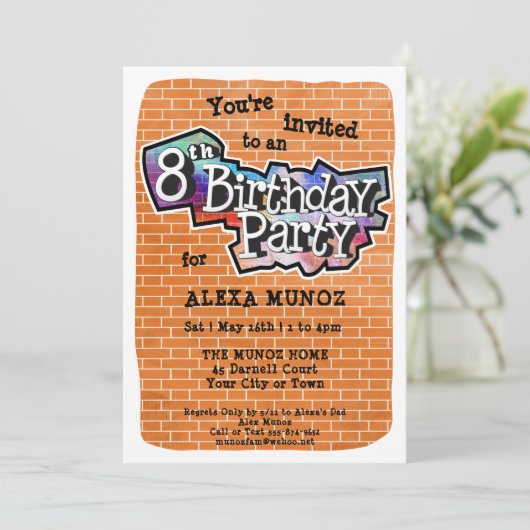 グラフィティクールアート8th誕生日パーティーへの招待 招待状 (スタンド正面)