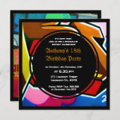 グラフィティクール顔誕生日招待状 招待状 (正面/裏面)