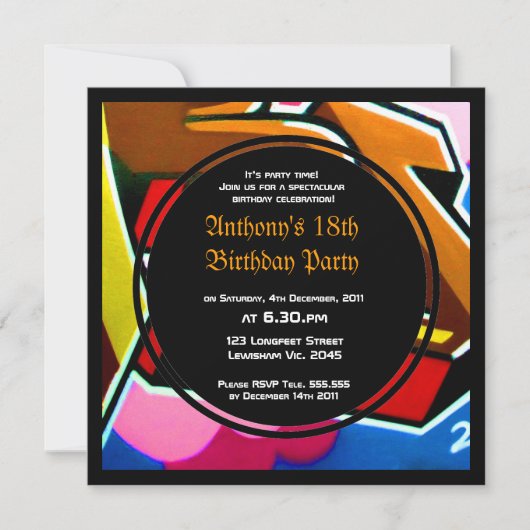 グラフィティクール顔誕生日招待状 招待状 (正面)