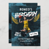 グラフィティグランジバスケットボール写真誕生日 招待状 (正面/裏面)