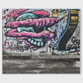 グラフィティグレーピンクスカルアーバン通りウォールアート ラッピングペーパー (フラット)