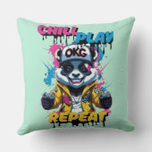 グラフィティゲーマーパンダポップ・アートの クッション (裏面)