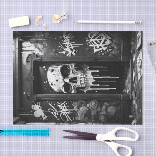 グラフィティスカルオンドア | 黒はっきりした白アーバン 薄葉紙 (クラフト)