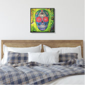 グラフィティスカルフラワーパターン（の模様が）あるスカル キャンバスプリント (インサイチュ (寝室))