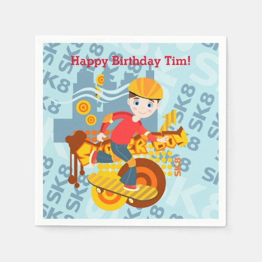 グラフィティスケートボード子供の誕生日パーティー スタンダードカクテルナプキン (正面)