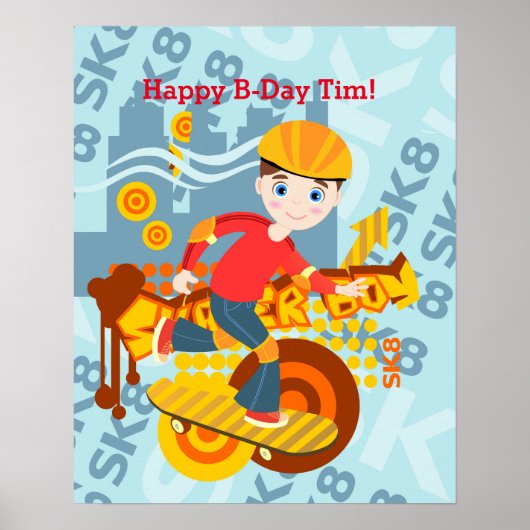 グラフィティスケートボード子供の誕生日パーティー ポスター (正面)