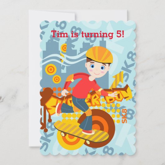 グラフィティスケートボード子供の誕生日パーティー 招待状 (正面)