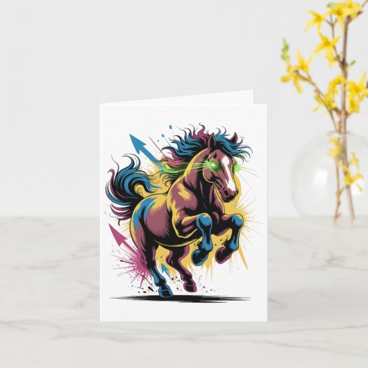 グラフィティスタイルアートホースライディングウマ カード (黄色い花)