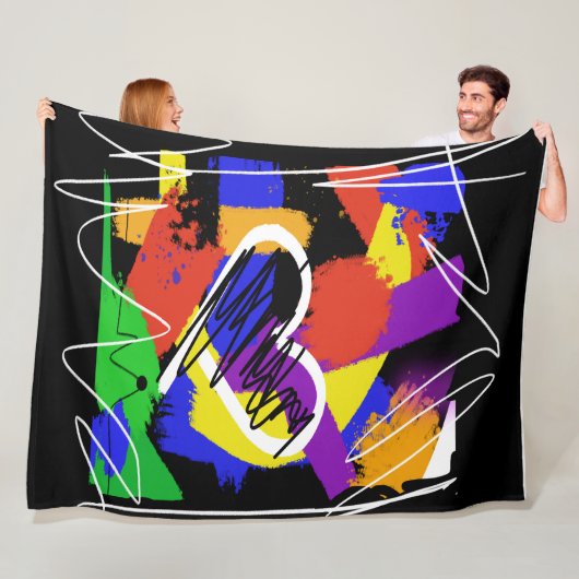 グラフィティスタイルカラフルメディハート フリースブランケット (インサイチュ)