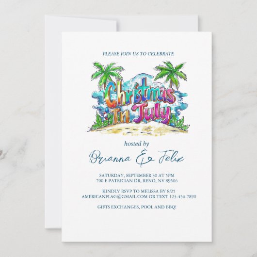 グラフィティスタイルクリスマス7月のパーティー 招待状 (正面)
