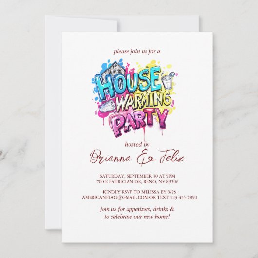 グラフィティスタイルハウスウォーミングパーティー 招待状 (正面)