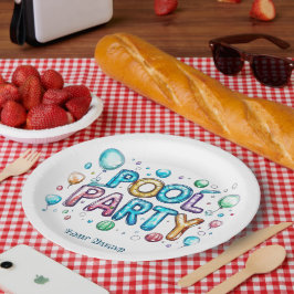 グラフィティスタイルレタリングとバルーンIプールパーティー ペーパープレート