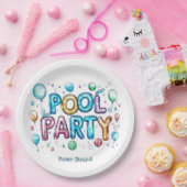 グラフィティスタイルレタリングとバルーンIプールパーティー ペーパープレート (パーティー)