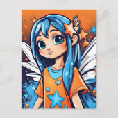 グラフィティスタイル妖精と青い髪 ポストカード (正面)