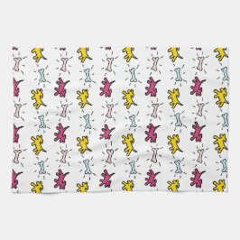 グラフィティスタイル犬とボーンズホワイトドッグタオル6 キッチンタオル