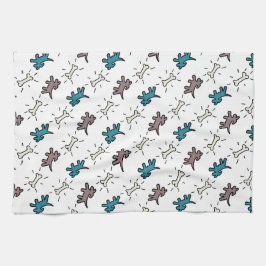 グラフィティスタイル犬とボーンズ白犬タオル4 キッチンタオル