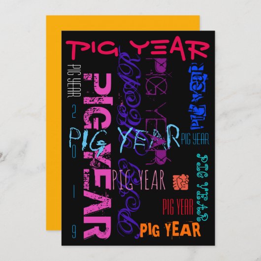 グラフィティスタイル繰り返しピグ年2019フラットカード シーズンカード (正面/裏面)