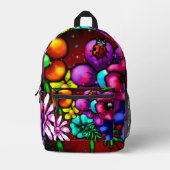 グラフィティスタイル花&ラディバグピンクパープルレッド プリントバックパック (正面)