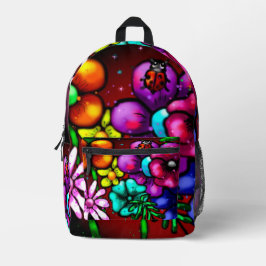 グラフィティスタイル花&ラディバグピンクパープルレッド プリントバックパック