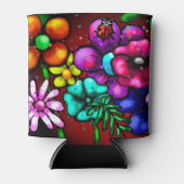 グラフィティスタイル花&ラディバグピンクパープルレッド 缶クーラー (正面)