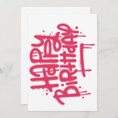 グラフィティスプレーハッピーバースデーギフトラブピンク 招待状 (正面/裏面)