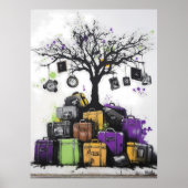 グラフィティスーツケースと時計ツリー – アーバンアート ポスター (正面)