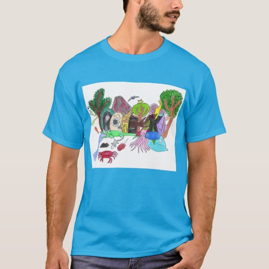 グラフィティデザイン#1 ROCK in Color on Light Blue Tシャツ (正面)