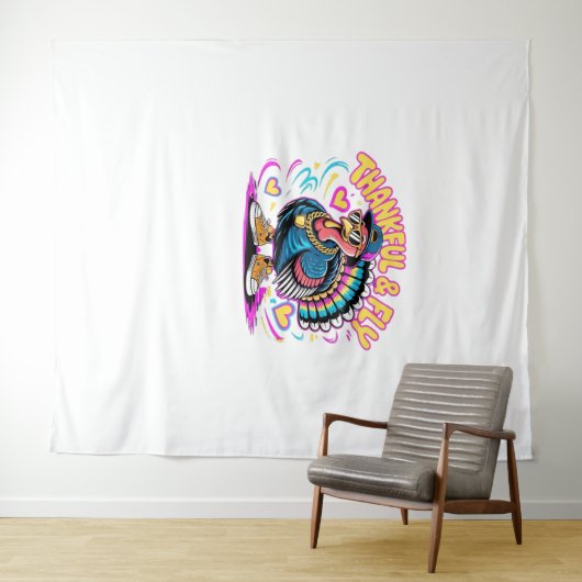 グラフィティトルコのヴィーブ – 感謝とフライの漫画アート タペストリー (インサイチュ(横))