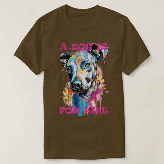 グラフィティドッグポートレートA犬は人生3 Tシャツ (デザイン正面)
