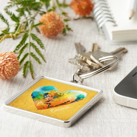 グラフィティハートゴールデンウォーターカラーアートキーチェーン キーホルダー (側面)