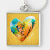 グラフィティハートゴールデンウォーターカラーアートキーチェーン キーホルダー (正面)