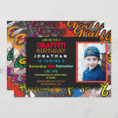 グラフィティバースデーパーティー美術工芸品写真絵を描 招待状 (正面/裏面)