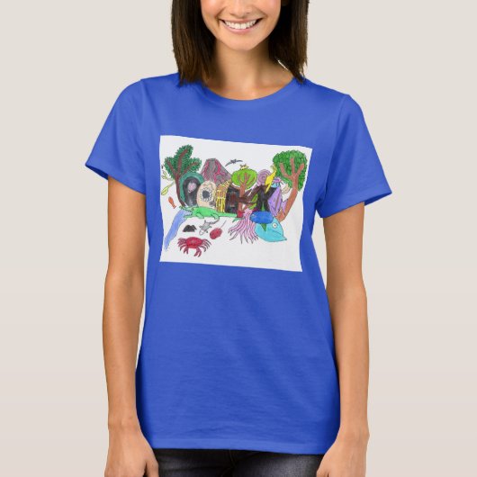 グラフィティパンクロックデザイン#1：動物の「ロック」カラー Tシャツ (正面)