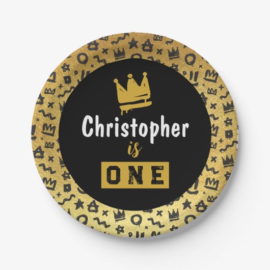 グラフィティヒップホップラベルブラックアンド金ゴールドドードルラップのズ ペーパープレート (正面)