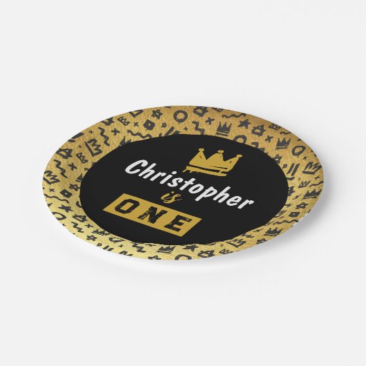 グラフィティヒップホップラベルブラックアンド金ゴールドドードルラップのズ ペーパープレート (アングル)