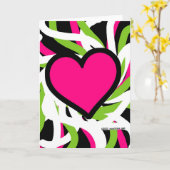 グラフィティピンクハートカード カード (黄色い花)