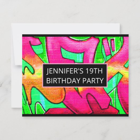 グラフィティピンク抽象芸術文字誕生日招待状 招待状 (裏面)