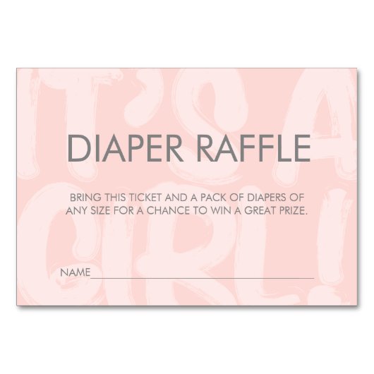 グラフィティピンク赤ちゃんシャワーおむつラッフルチケット テーブルナンバー (正面)