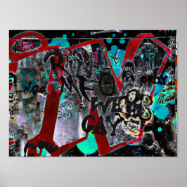 グラフィティブラックレッドアーバン通りウォールアート ポスター