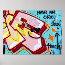 グラフィティブルーピンクアーバン通りウォールアート ポスター