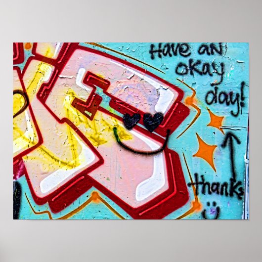 グラフィティブルーピンクアーバン通りウォールアート ポスター (正面)