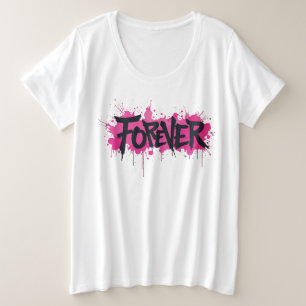 グラフィティホットピンク「FOREVER」 プラスサイズTシャツ