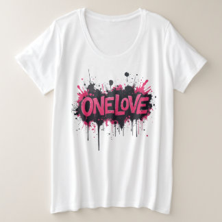 グラフィティホットピンク「ONELOVE」 プラスサイズTシャツ