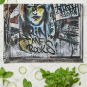 グラフィティモダンアクールーバン通りアート キッチンタオル (折り畳み)