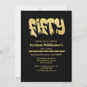 グラフィティモダンブラック金ゴールドメンズ50誕生日 招待状 (正面)