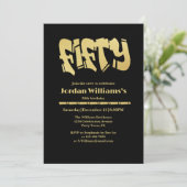 グラフィティモダンブラック金ゴールドメンズ50誕生日 招待状 (スタンド正面)
