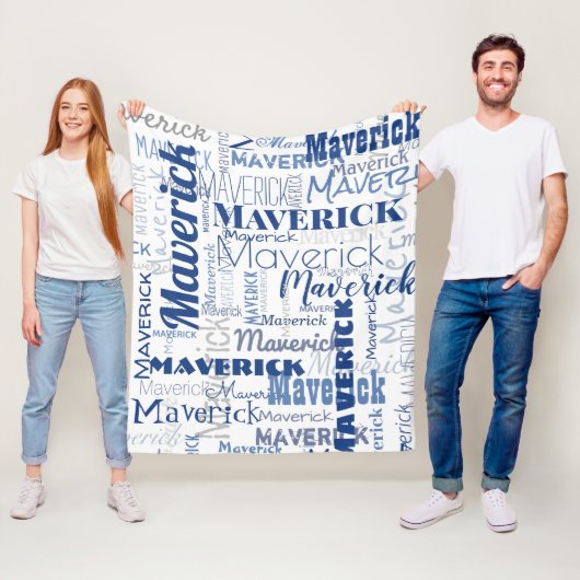 グラフィティモダンブルーホワイト長文字パターン フリースブランケット (インサイチュ)